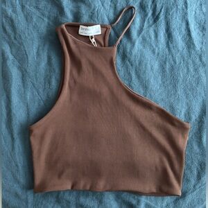 Bershka Women's Tan Ribbed Crop Top